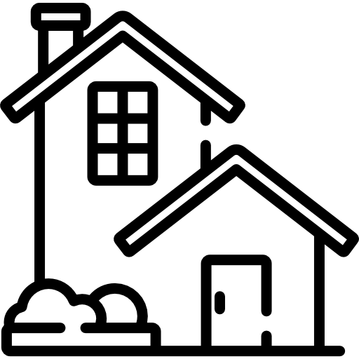 Line drawing of a simple house with chimney